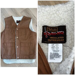 Vtg Walls Blizzard Pruf Men's Brown Duck Button Up Faux Sherpa  Vest XL Tall